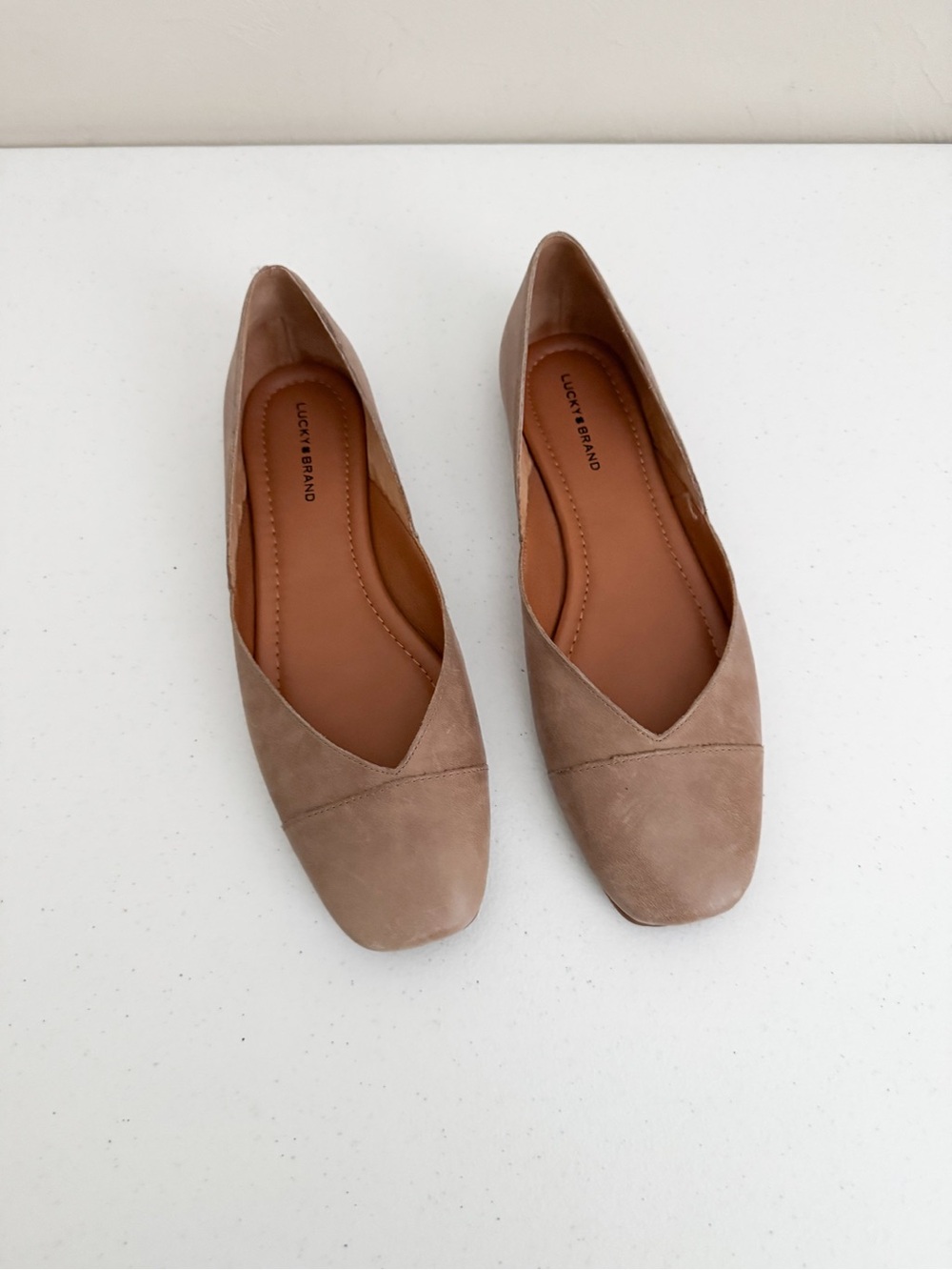 Lucky Brand Taupe Leather Women's V-Neck Flats